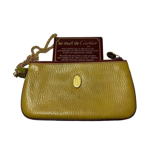 VTG Must de Cartier Leather Coin Pouch Clutch Wallet Wristlet Mustard Yellow - Picture 14 of 14